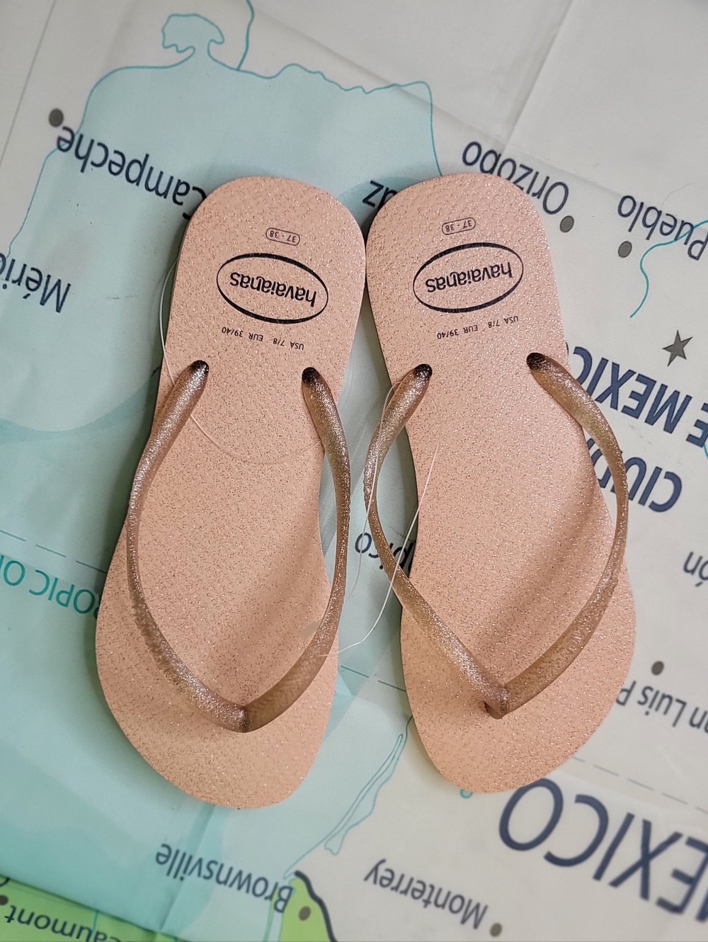 Havaianas Rose Gold Glitter Flip Flops Size 7/8